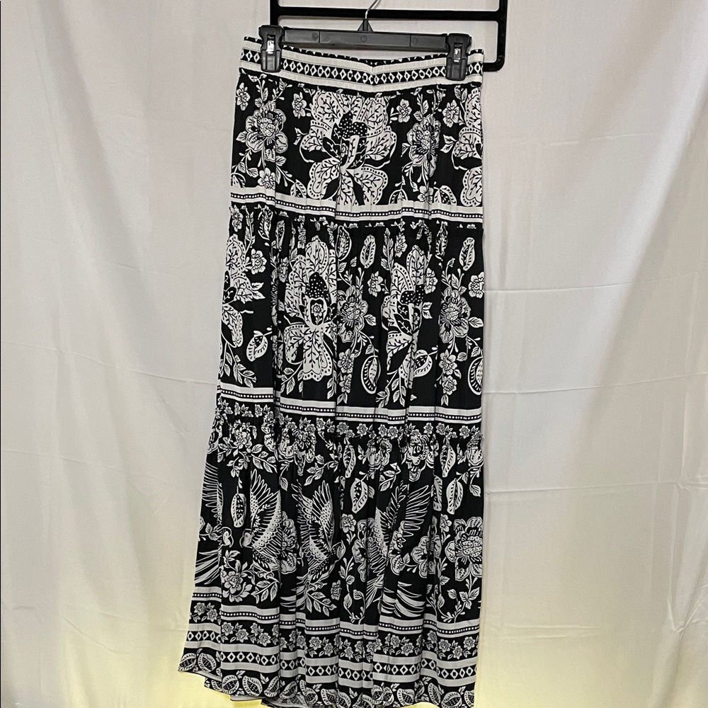 Rachel Zoe Black and White Floral Maxi Skirt